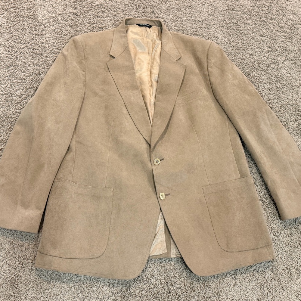 70s Ultra Suede Halston Tan blazer mens 48R Halsuede Sport Coat